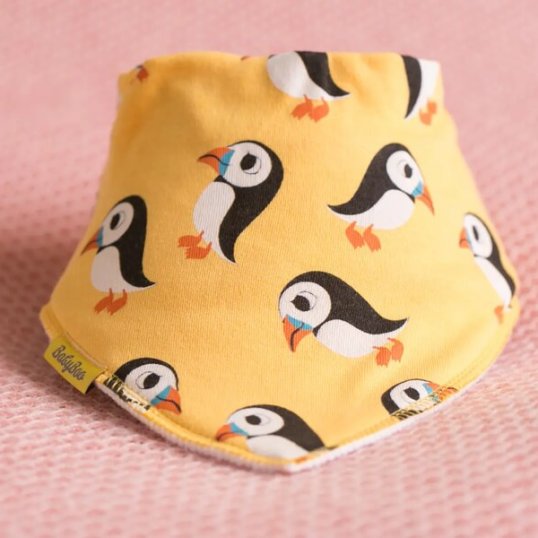 Yellow-puffin-organic-cotton-dribbleboo-bib